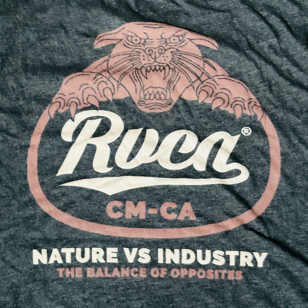 RVCA - Men's Vintage Dye Slim Fit Gray T-Shirt  Size Medium M Nature vs Industry